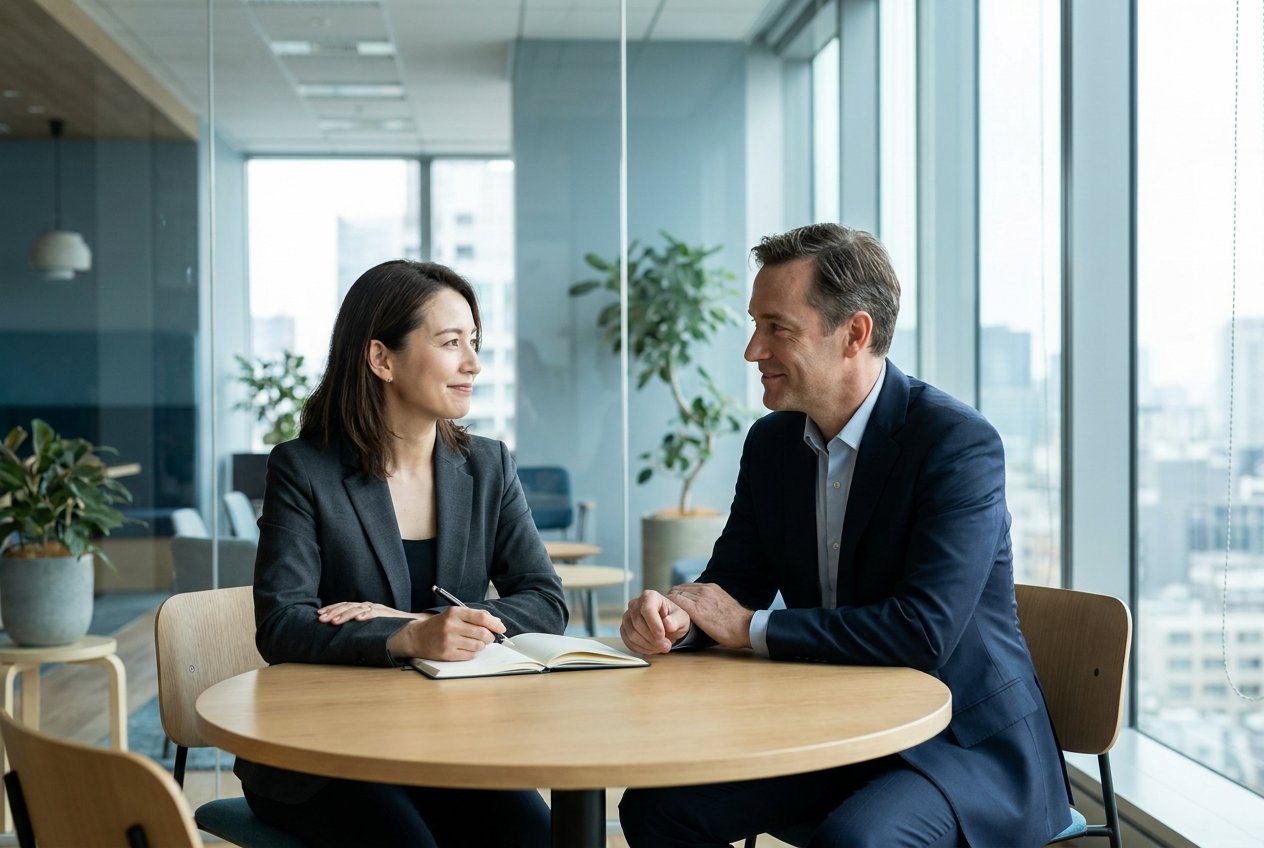 Two leaders in focused discussion