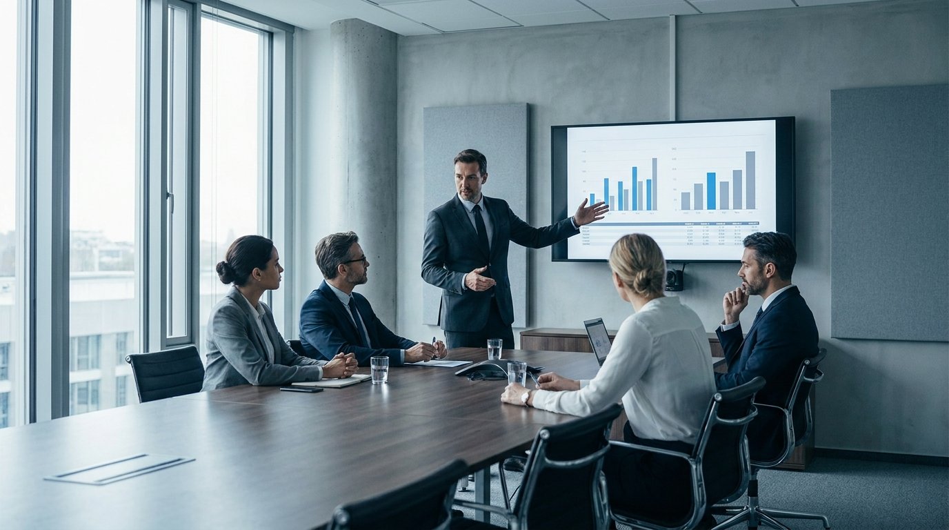 Two executives reviewing workforce analytics