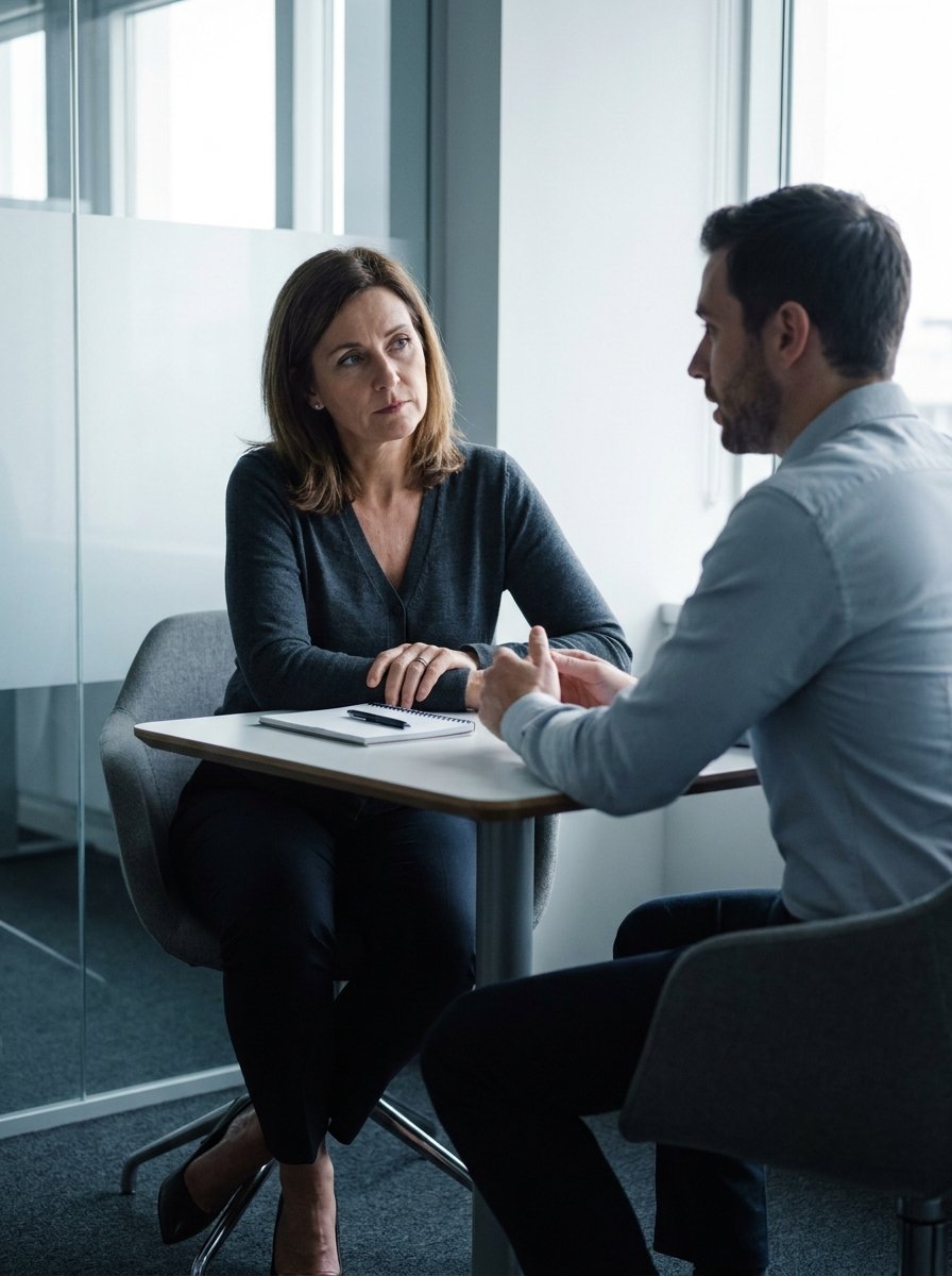 Two executives reviewing workforce analytics
