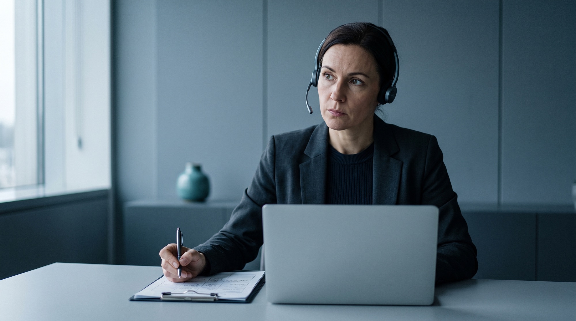 Work Institute researcher conducting a structured telephone interview with an employee